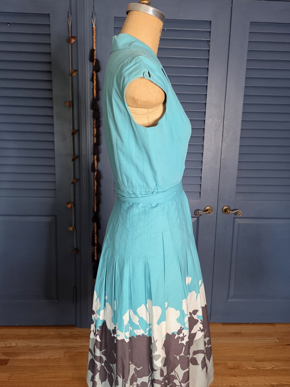 STUNNING Adrianna Papell Turquoise Border Print Shirt Dress ✨ - Picture 3 of 5